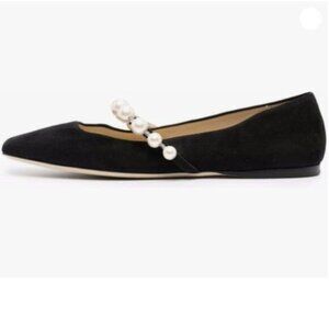 FOWT Women Square Toe Slip on Flats Pearl Studded Strap Elegant Pumps Black Shoe